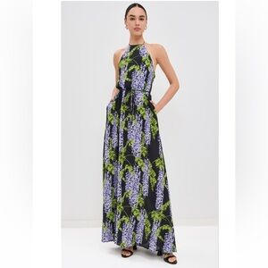 Elegant Floral Maxi Dress - Black and Green